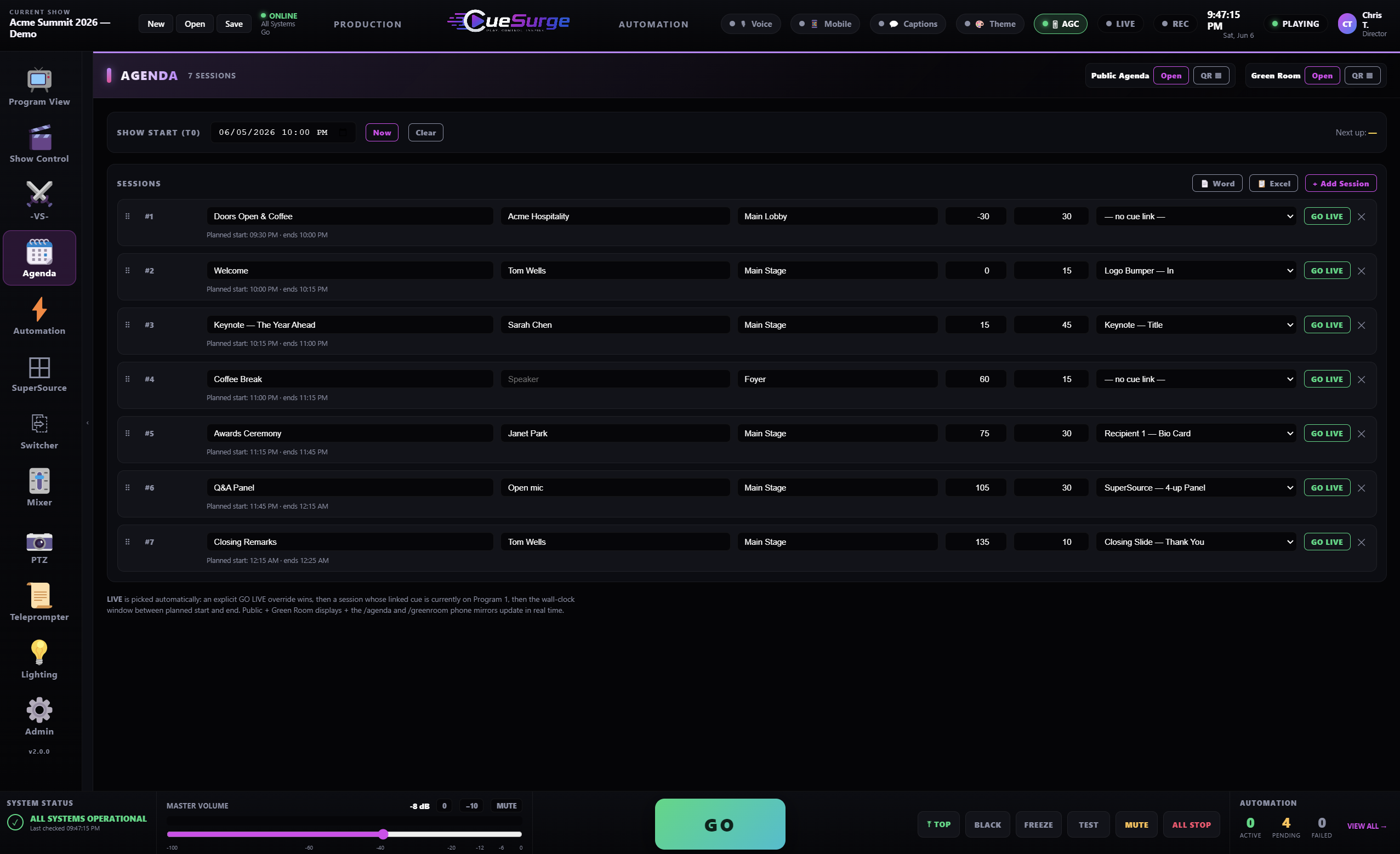 Live Agenda Screens